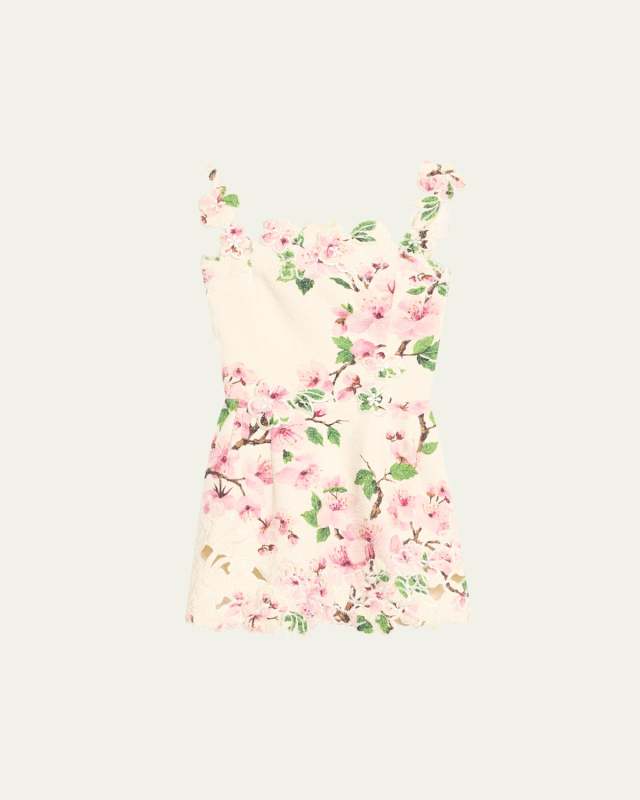Cherry Blossom Tweed Embroidered Mini Dress